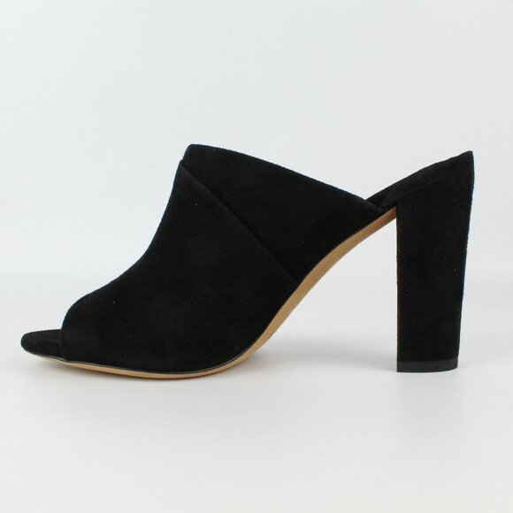 NEW Vince Heath Black Suede Block Heel Mules | Cross Strap Slide Sandals - Picture 7 of 12
